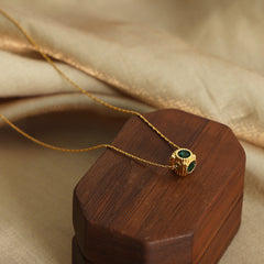 Green Stone-Accent Textured Pendant Necklace