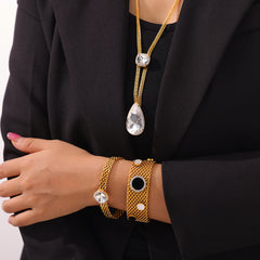 Stone-Accent Mesh Bracelet or Teardrop Lariat Necklace