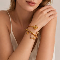 18K Gold-Plated Bear & Heart Charm Bangles