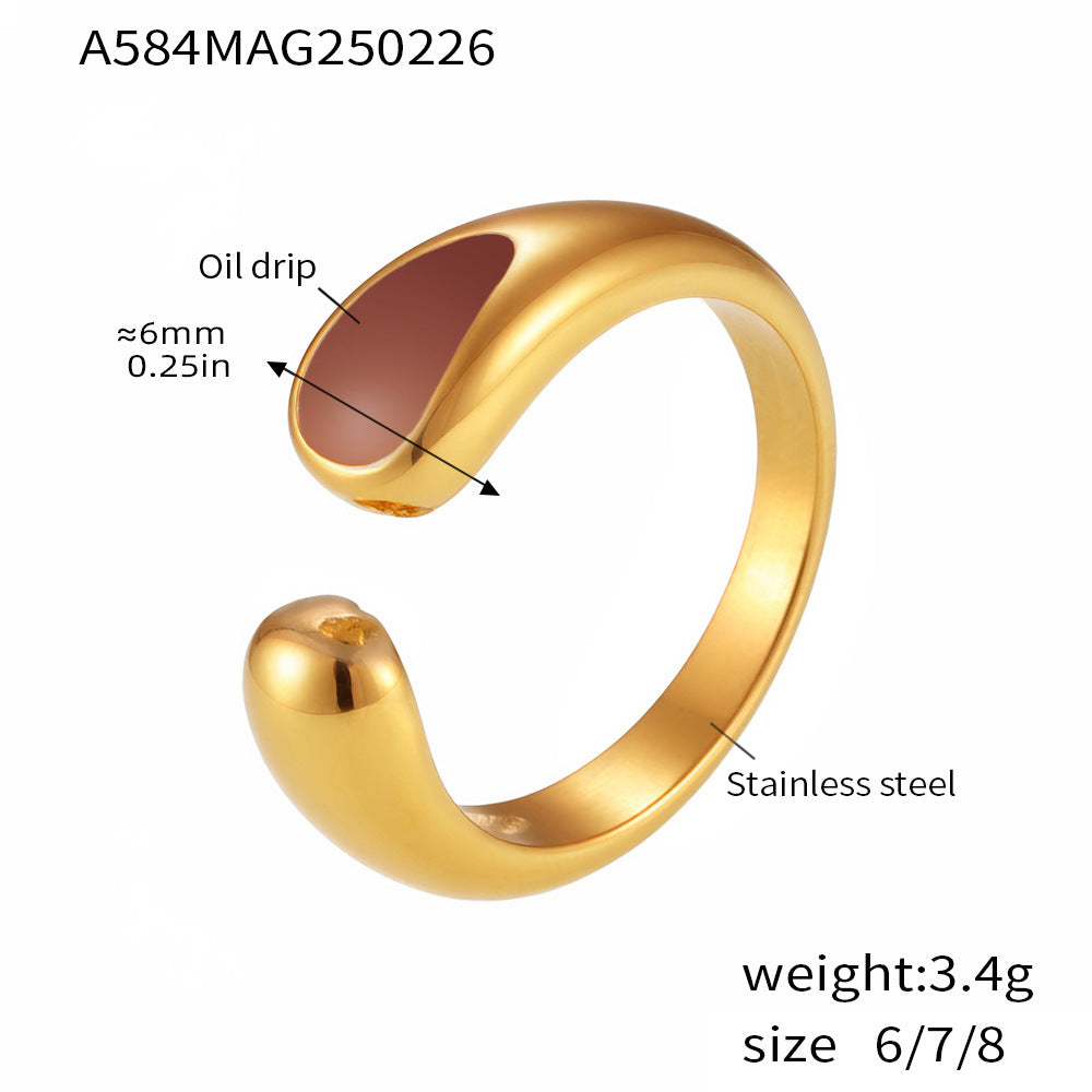 Enamel Teardrop Open Ring