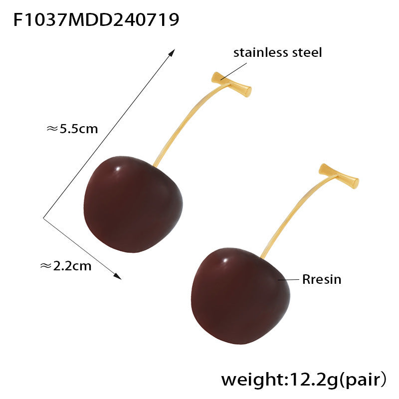Resin Cherry-Inspired Drop Earrings