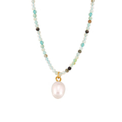 Natural Stone & Freshwater Pearl Pendant Necklace