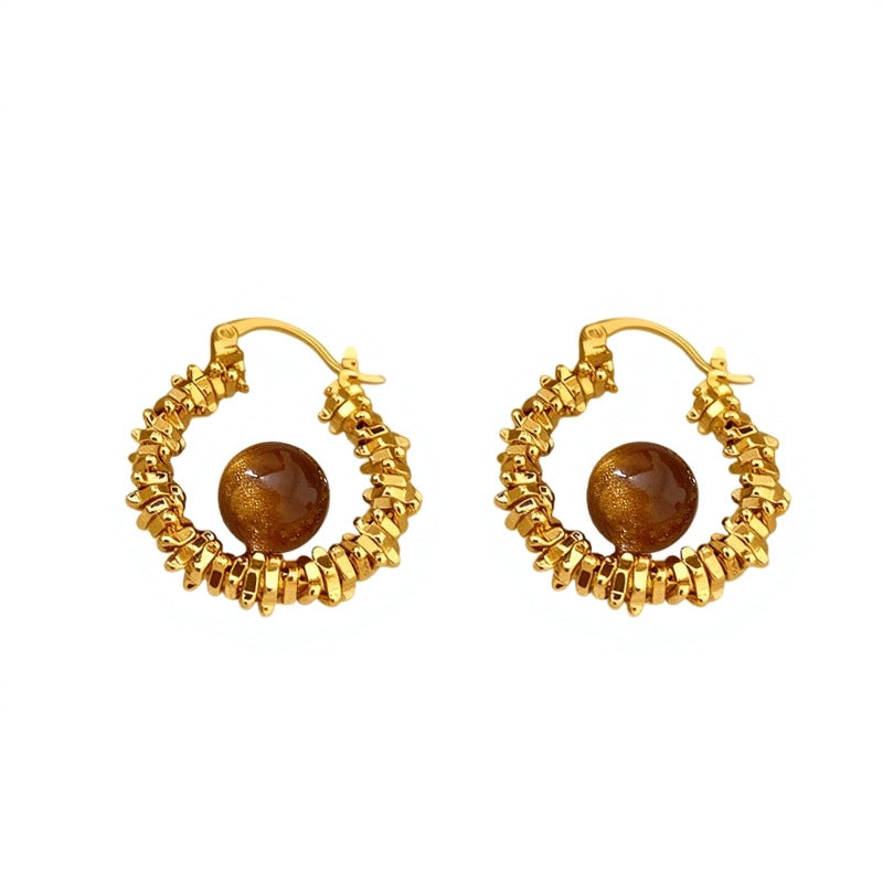 Camille Tiger-Eye Hoop Earrings