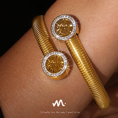 18K Gold-Plated Tree Medallion Open Cuff Bracelet