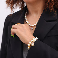 18K Gold-Plated Pearl-Look Tag Necklace or Bracelet