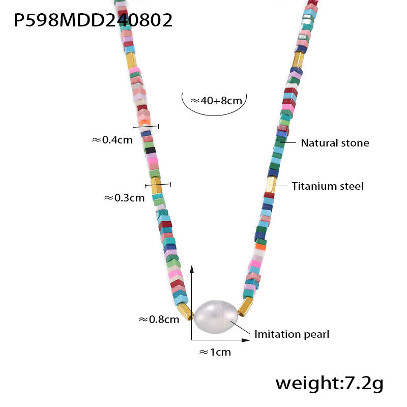 Multicolor Natural Stone & Shell-Pearl Necklace