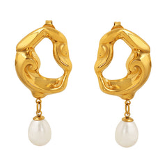 18K Gold-Plated Organic Hoop Freshwater Pearl Earrings