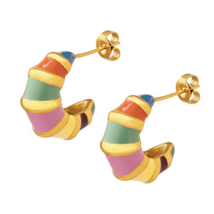 Multicolor Enamel C-Hoop Earrings