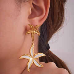 18K Gold-Plated Double Starfish Drop Earrings