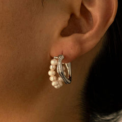 Nadine Organic Pearl Pavé Stud Earrings