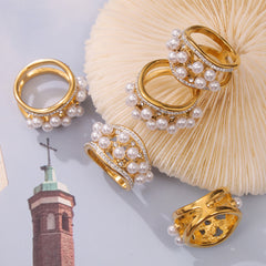 Shell-Pearl Cluster Band Ring