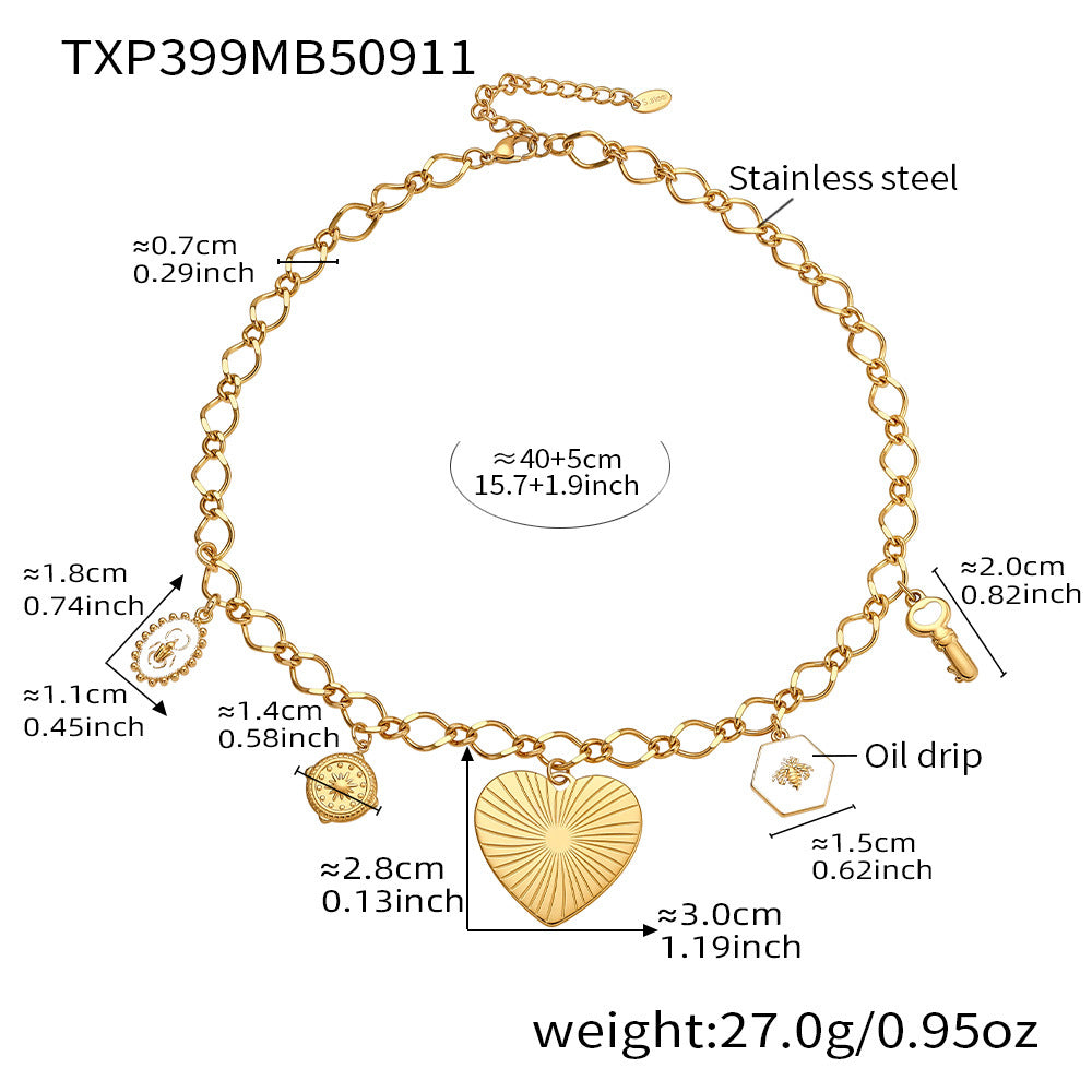 18K Gold-Plated Textured Heart Charm Necklace & Bracelet