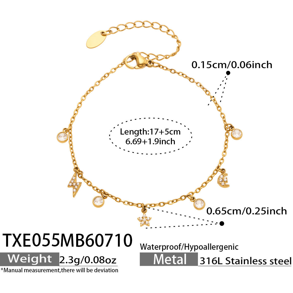 18K Gold-Plated Cubic Zirconia Charm Jewelry