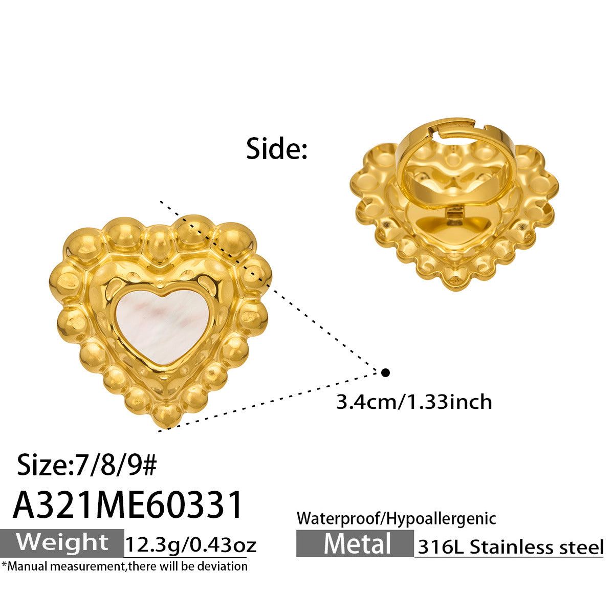 Gold-Tone Mother-of-Pearl Heart Ring