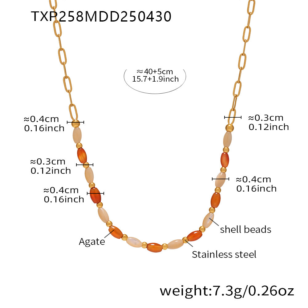 Natural Stone & Shell Bead Necklace & Bracelet