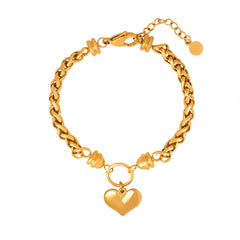 Heart Charm Woven Chain Bracelet