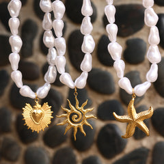 Pearl-Look Heart, Starfish or Sun Pendant Necklace