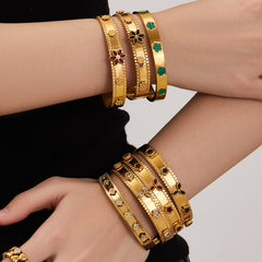 Floral Glass and Cubic Zirconia Clasp Bangles