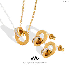 Roman Numeral Double-Ring Necklace & Earrings
