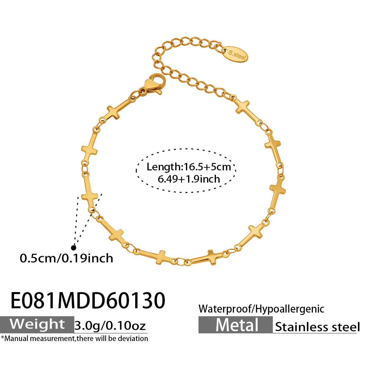 Cross Charm Stainless Steel Chain Bracelet