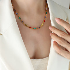Colorful Rectangular Stone Necklace & Bracelet