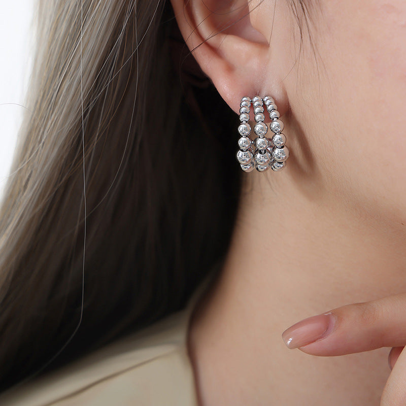 Triple-Row Bead Hoop Earrings
