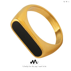 18K Gold-Plated Black Enamel Geometric Ring
