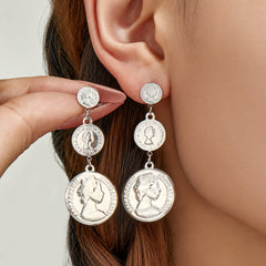 Graduated Portrait Coin Drop Earrings
