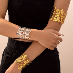 18K Gold-Plated Floral Openwork Cuff Bracelet