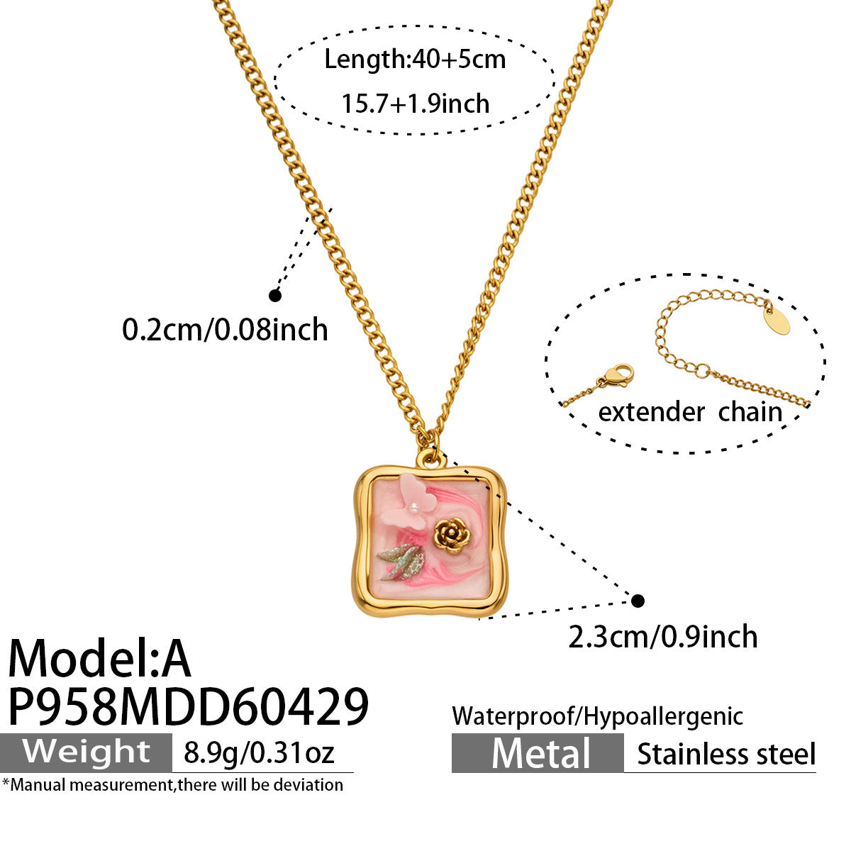 18K Gold-Plated Floral Enamel Pendant Necklace
