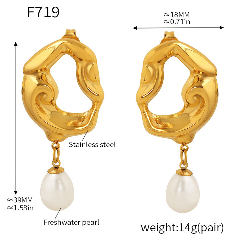 18K Gold-Plated Organic Hoop Freshwater Pearl Earrings
