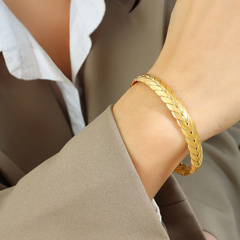 Gold-Tone Wheat Texture Open Cuff