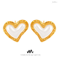 18K Gold-Plated Heart Pearl-Look Stud Earrings