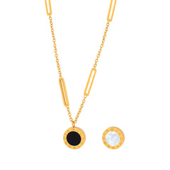 Mother-of-Pearl and Black Disc Paperclip Necklace
