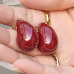 Red Enamel Teardrop Stud Earrings