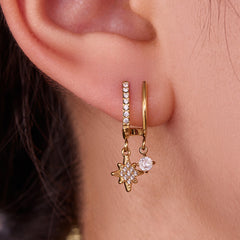 18K Gold-Plated Starburst and Heart Drop Hoop Earrings
