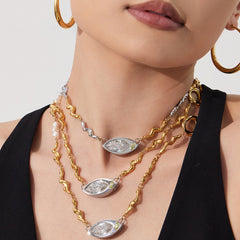 Marquise Cubic Zirconia Textured Chain Necklace