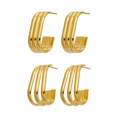 18K Gold-Plated Triple-Line Hoop Earrings