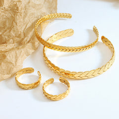 Gold-Tone Wheat Texture Open Cuff