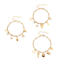 Heart, Starburst & Bell Charm Chain Bracelets