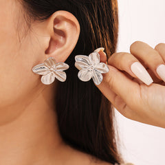 18K Gold-Plated Textured Flower Stud Earrings