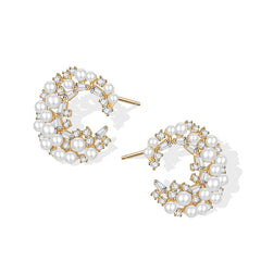 Daphne Vintage-Inspired Pearl Pavé Moon Stud Earrings