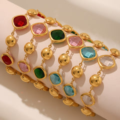 18K Gold-Plated Faceted Glass Link Bracelet