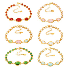 Gold-Tone Oval Glass Link Bracelet