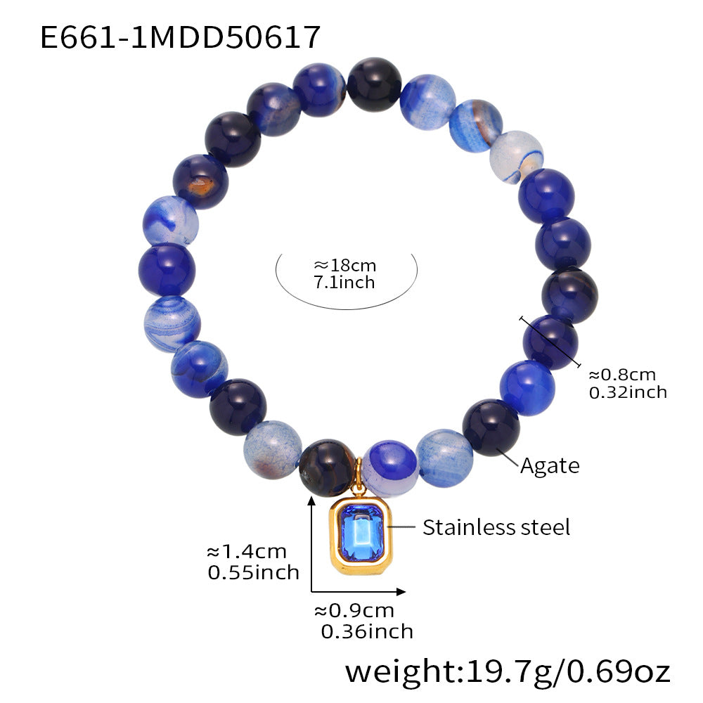 Natural Agate Beaded Stretch Bracelet
