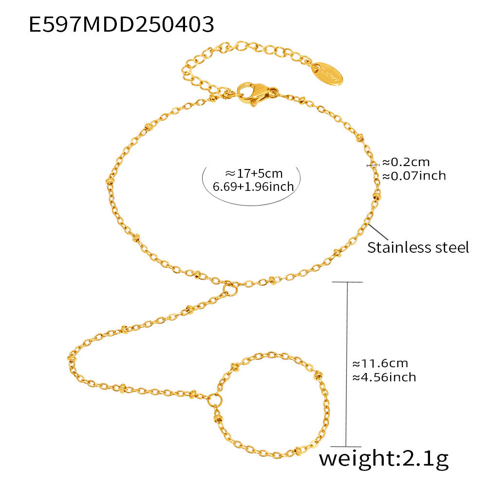 18K Gold-Plated Beaded Ring Chain Hand Bracelet