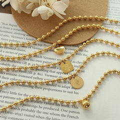 18K Gold-Plated Beaded Charm Chain Bracelet