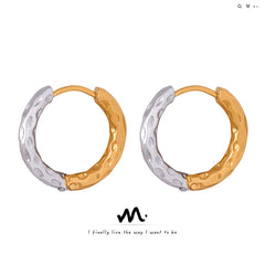 Two-Tone Textured Round Hoop Earrings