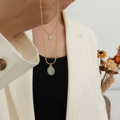 Oval Cat-Eye-Look Pendant Necklace