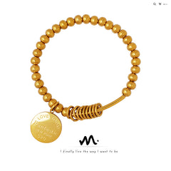 Gold-Tone Beaded Disc Charm Stretch Bracelet